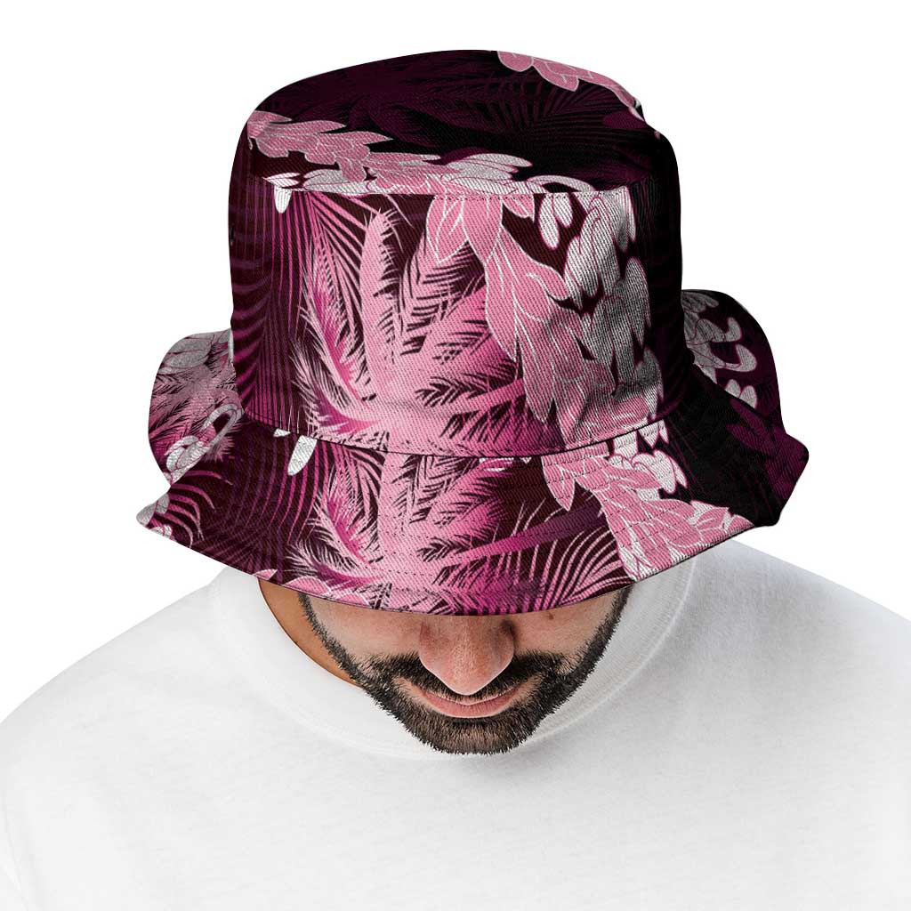 Puakenikeni Maile Lei Bucket Hat Frangipani Pink Tropical Leaves LT01 - Polynesian Pride
