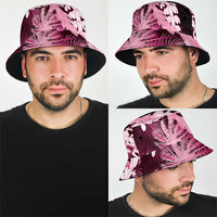 Puakenikeni Maile Lei Bucket Hat Frangipani Pink Tropical Leaves LT01 - Polynesian Pride