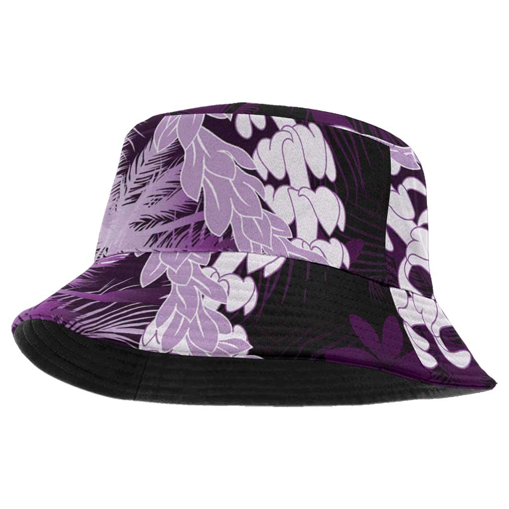 Puakenikeni Maile Lei Bucket Hat Frangipani Purple Tropical Leaves LT01 One Size Purple - Polynesian Pride