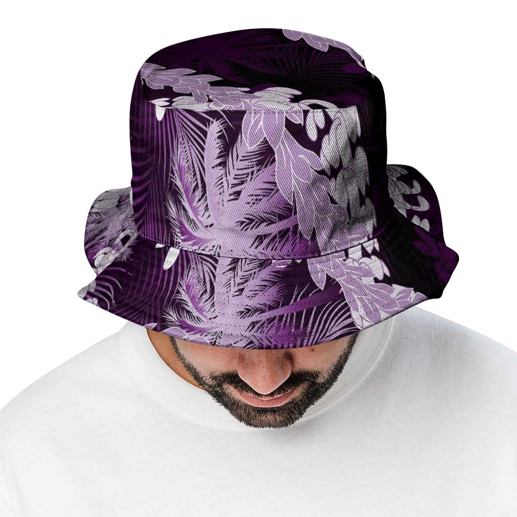 Puakenikeni Maile Lei Bucket Hat Frangipani Purple Tropical Leaves LT01 - Polynesian Pride