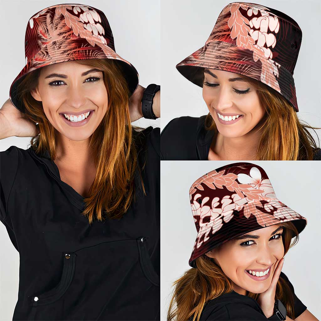 Puakenikeni Maile Lei Bucket Hat Frangipani Red Tropical Leaves LT01 - Polynesian Pride