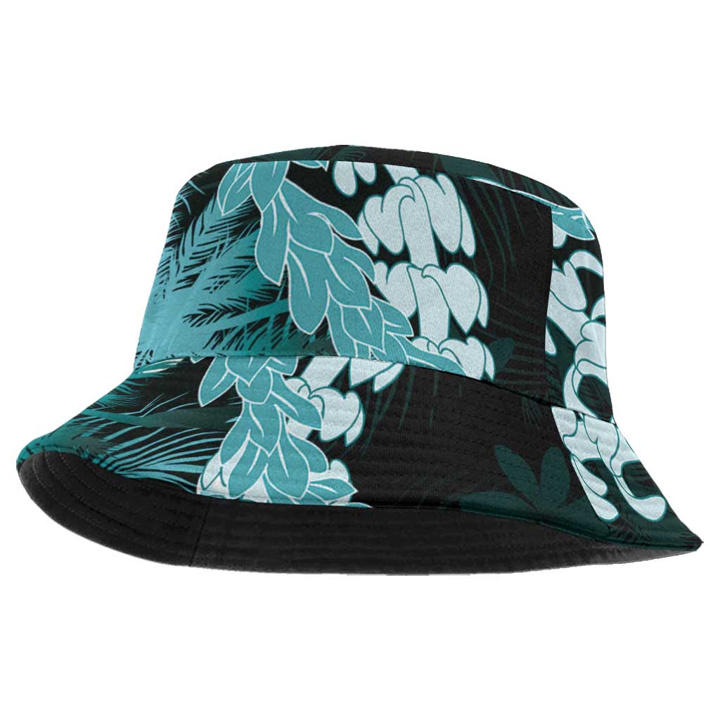 Puakenikeni Maile Lei Bucket Hat Frangipani Turquoise Tropical Leaves LT01 One Size Turquoise - Polynesian Pride