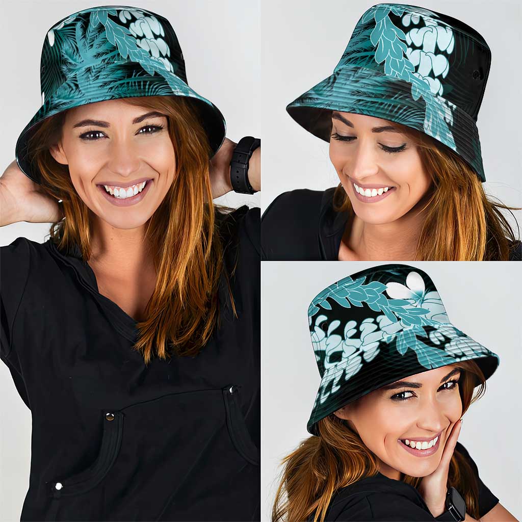 Puakenikeni Maile Lei Bucket Hat Frangipani Turquoise Tropical Leaves LT01 - Polynesian Pride