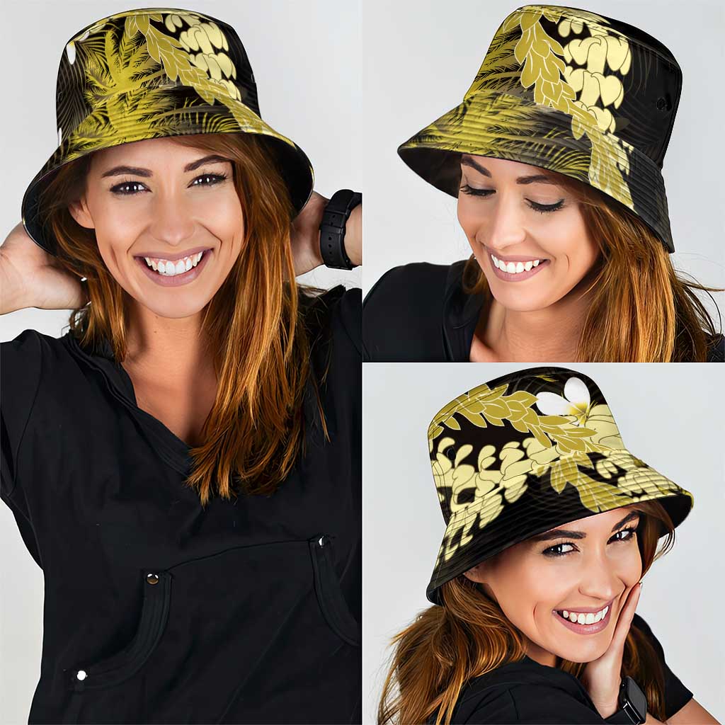 Puakenikeni Maile Lei Bucket Hat Frangipani Yellow Tropical Leaves LT01 - Polynesian Pride