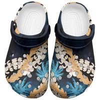 Puakenikeni Maile Lei Clogs Shoes Frangipani Blue Tropical Leaves LT01 Blue - Polynesian Pride