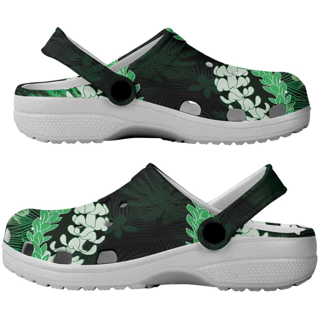 Puakenikeni Maile Lei Clogs Shoes Frangipani Green Tropical Leaves LT01 - Polynesian Pride