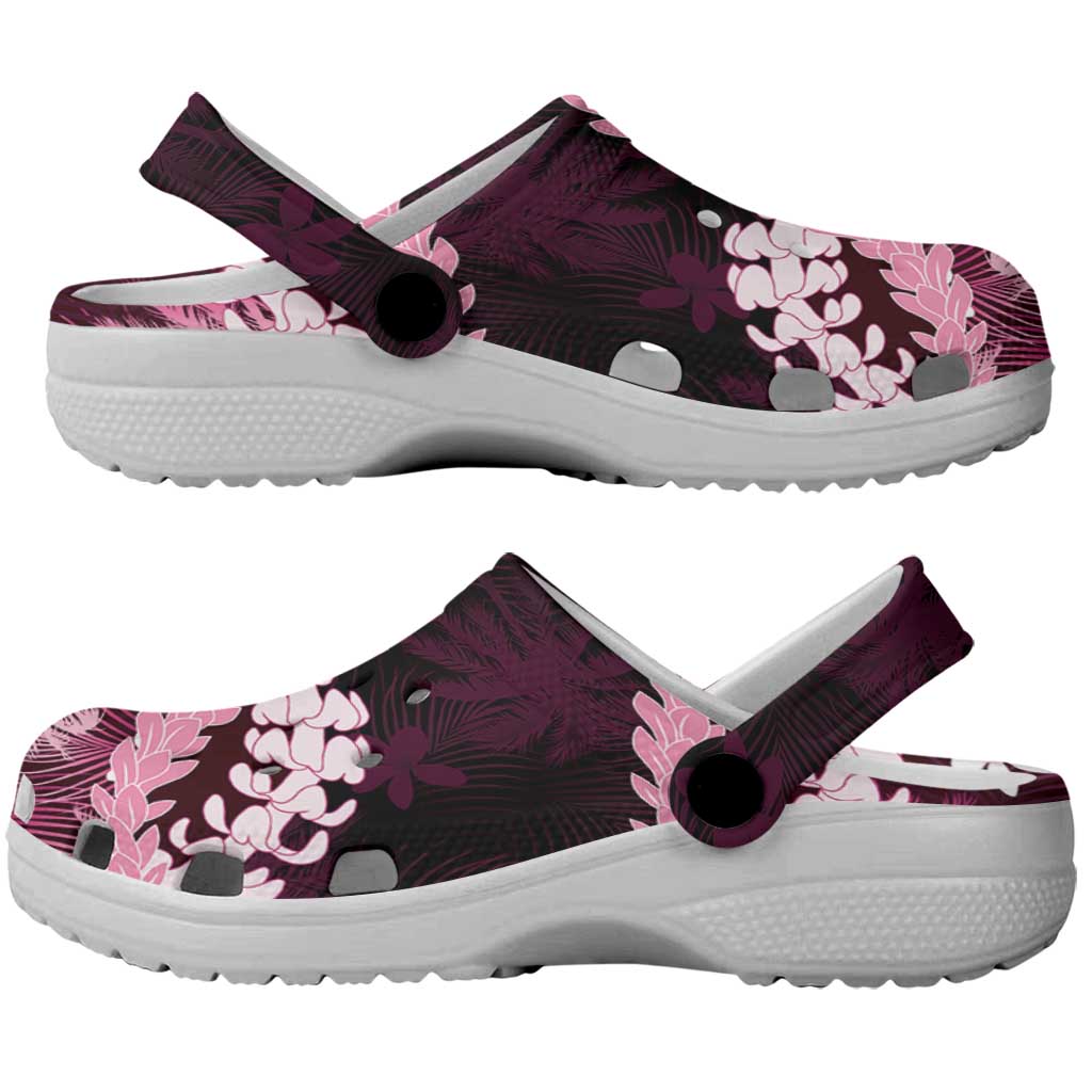 Puakenikeni Maile Lei Clogs Shoes Frangipani Pink Tropical Leaves LT01 - Polynesian Pride