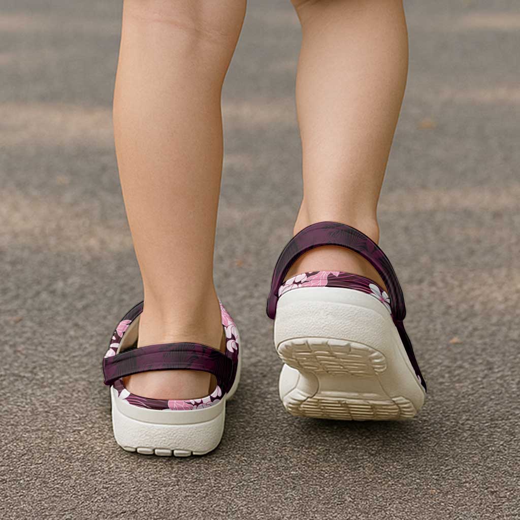 Puakenikeni Maile Lei Clogs Shoes Frangipani Pink Tropical Leaves LT01 - Polynesian Pride