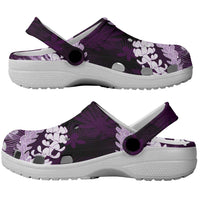 Puakenikeni Maile Lei Clogs Shoes Frangipani Purple Tropical Leaves LT01 - Polynesian Pride