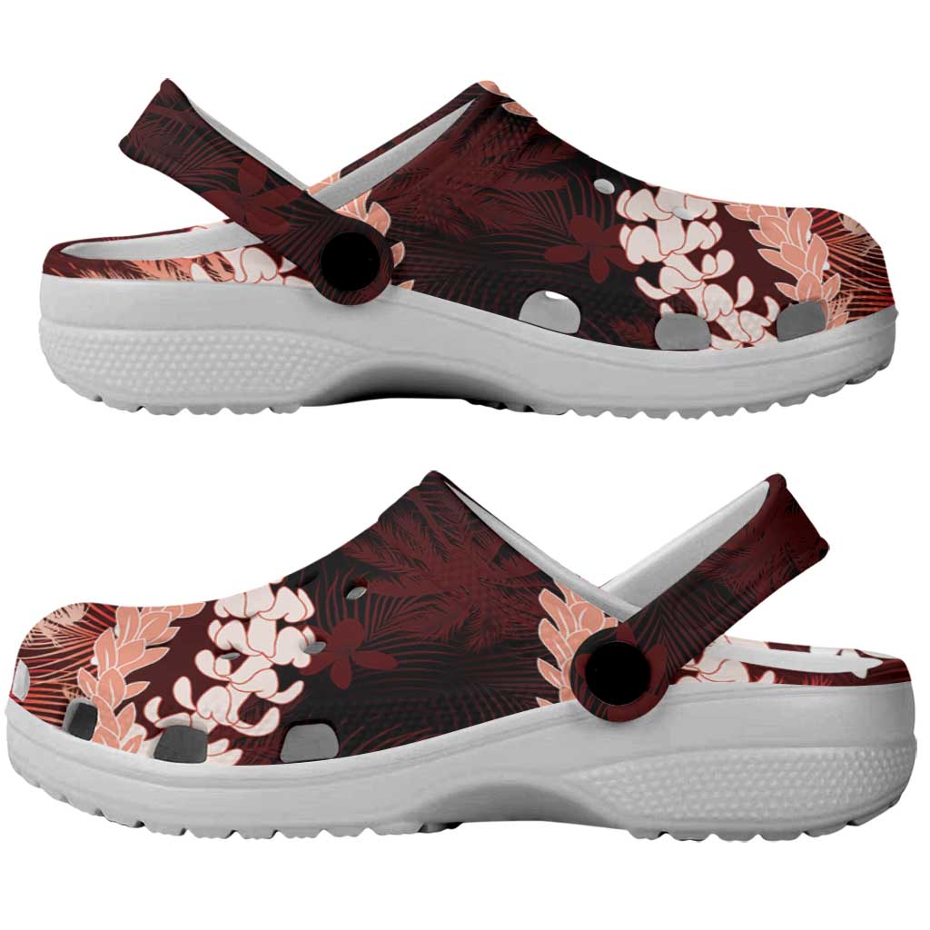 Puakenikeni Maile Lei Clogs Shoes Frangipani Red Tropical Leaves LT01 - Polynesian Pride