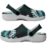 Puakenikeni Maile Lei Clogs Shoes Frangipani Turquoise Tropical Leaves LT01 - Polynesian Pride