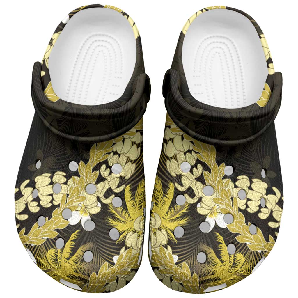 Puakenikeni Maile Lei Clogs Shoes Frangipani Yellow Tropical Leaves