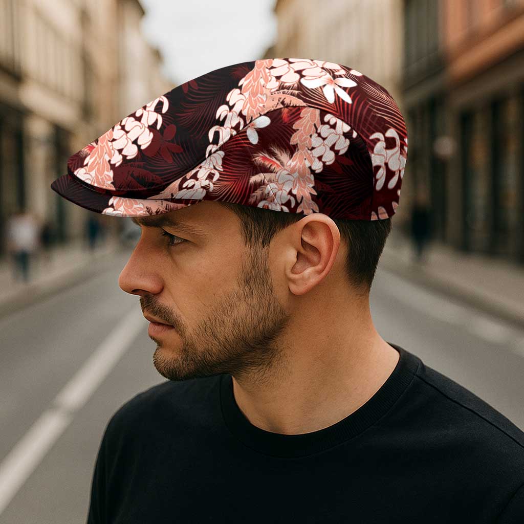 Puakenikeni Maile Lei Jeff Hat Frangipani Red Tropical Leaves LT01 - Polynesian Pride
