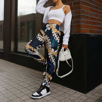 Puakenikeni Maile Lei Jogger Pants Frangipani Blue Tropical Leaves LT01 - Polynesian Pride