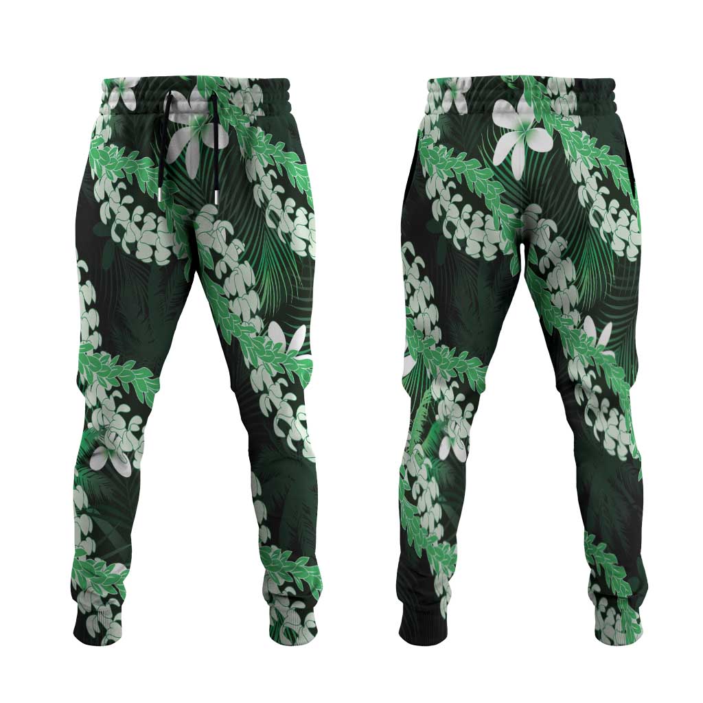 Puakenikeni Maile Lei Jogger Pants Frangipani Green Tropical Leaves LT01 Green - Polynesian Pride