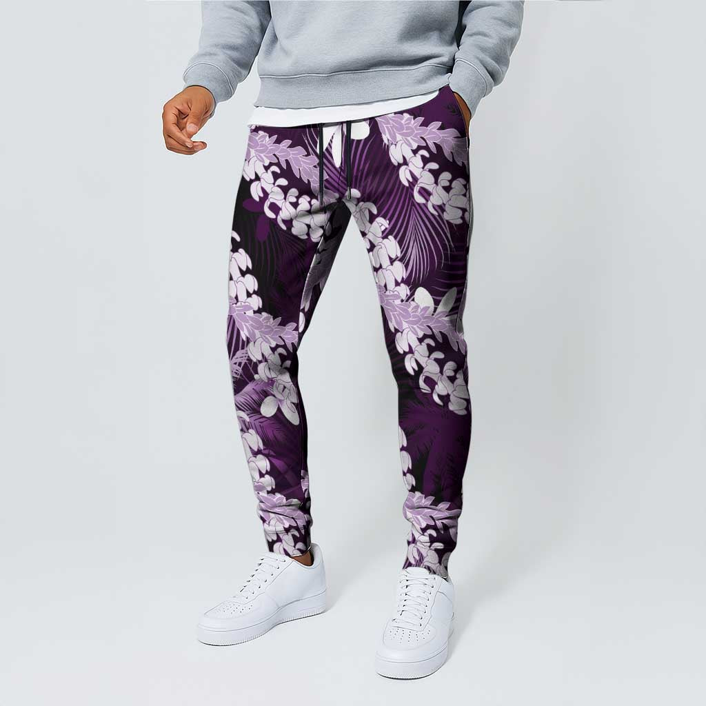 Puakenikeni Maile Lei Jogger Pants Frangipani Purple Tropical Leaves LT01 - Polynesian Pride