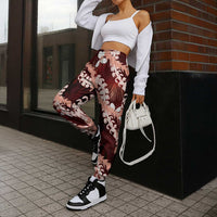 Puakenikeni Maile Lei Jogger Pants Frangipani Red Tropical Leaves LT01 - Polynesian Pride