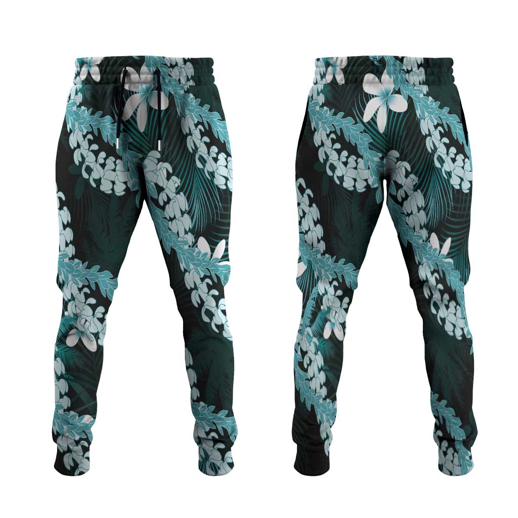 Puakenikeni Maile Lei Jogger Pants Frangipani Turquoise Tropical Leaves LT01 Turquoise - Polynesian Pride