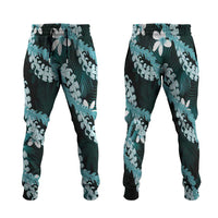 Puakenikeni Maile Lei Jogger Pants Frangipani Turquoise Tropical Leaves LT01 Turquoise - Polynesian Pride