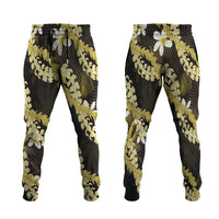 Puakenikeni Maile Lei Jogger Pants Frangipani Yellow Tropical Leaves LT01 Yellow - Polynesian Pride