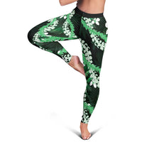 Puakenikeni Maile Lei Leggings Frangipani Green Tropical Leaves LT01 - Polynesian Pride