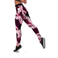 Puakenikeni Maile Lei Leggings Frangipani Pink Tropical Leaves LT01 Pink - Polynesian Pride