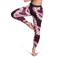 Puakenikeni Maile Lei Leggings Frangipani Pink Tropical Leaves LT01 - Polynesian Pride