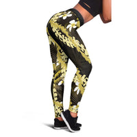 Puakenikeni Maile Lei Leggings Frangipani Yellow Tropical Leaves LT01 - Polynesian Pride