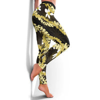 Puakenikeni Maile Lei Leggings Frangipani Yellow Tropical Leaves LT01 - Polynesian Pride
