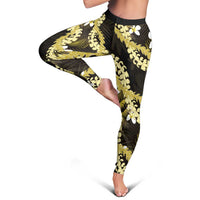Puakenikeni Maile Lei Leggings Frangipani Yellow Tropical Leaves LT01 - Polynesian Pride