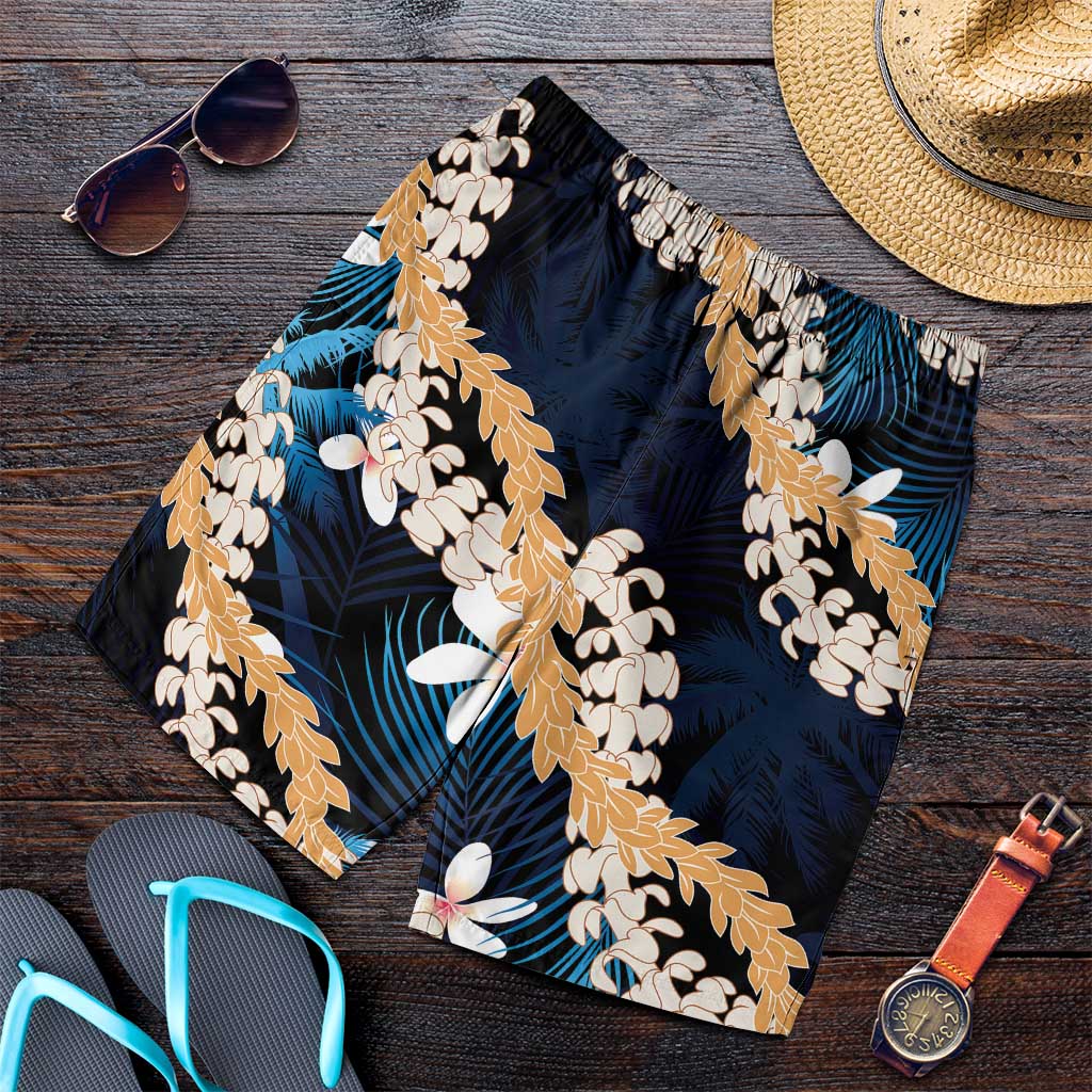 Puakenikeni Maile Lei Shorts for Men Frangipani Blue Tropical Leaves LT01 Blue - Polynesian Pride