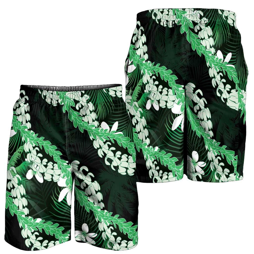Puakenikeni Maile Lei Shorts for Men Frangipani Green Tropical Leaves LT01 - Polynesian Pride