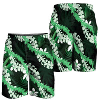 Puakenikeni Maile Lei Shorts for Men Frangipani Green Tropical Leaves LT01 - Polynesian Pride
