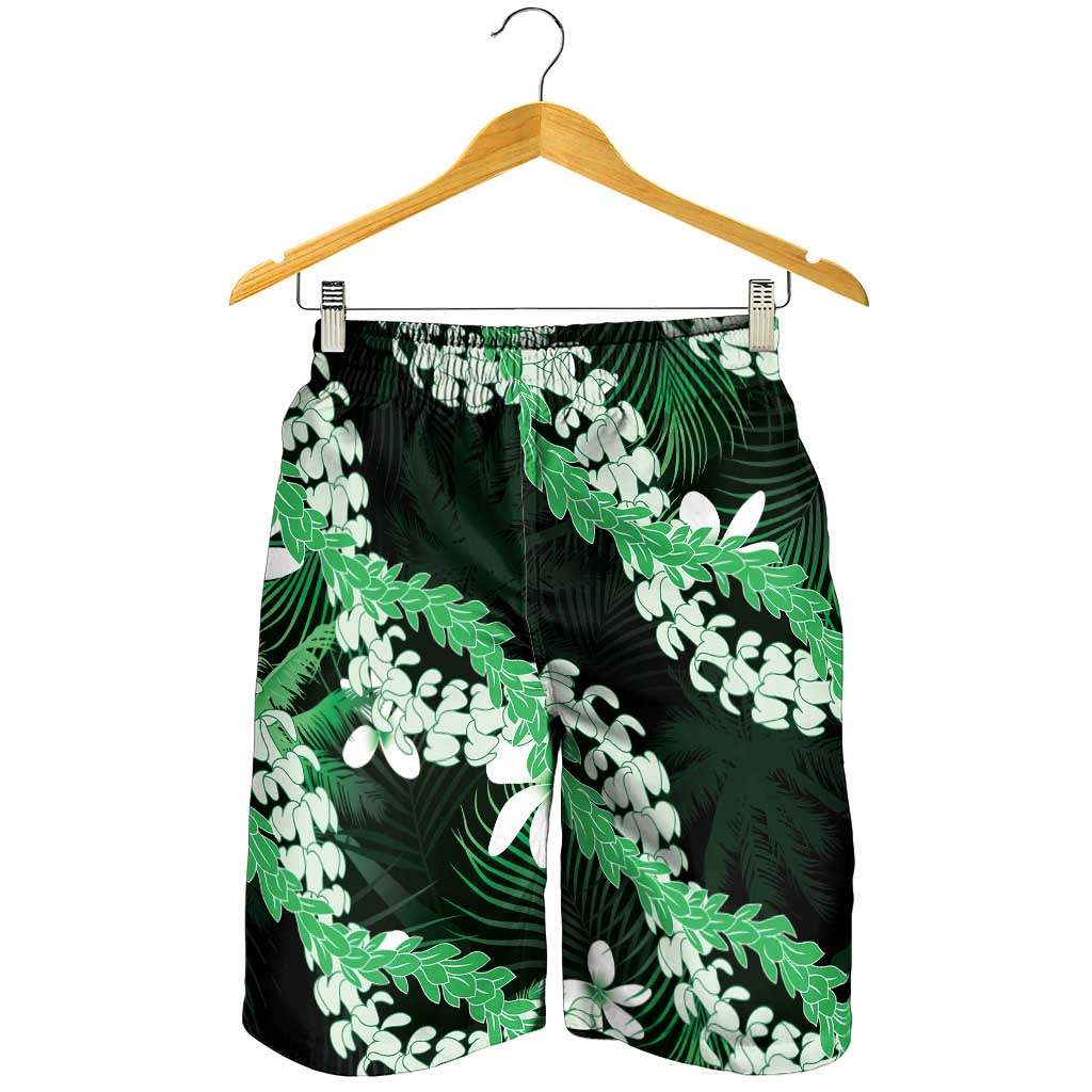 Puakenikeni Maile Lei Shorts for Men Frangipani Green Tropical Leaves LT01 - Polynesian Pride