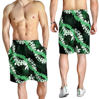 Puakenikeni Maile Lei Shorts for Men Frangipani Green Tropical Leaves LT01 - Polynesian Pride