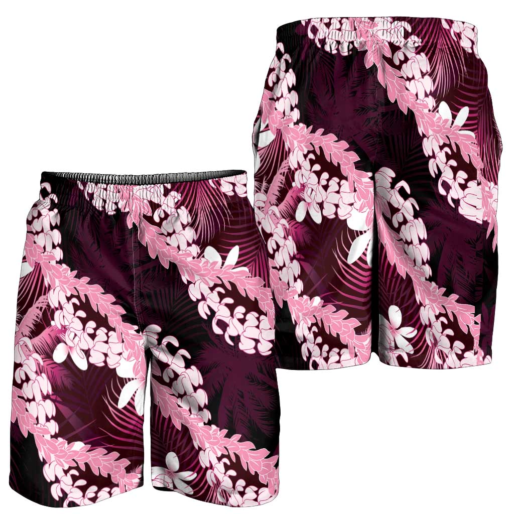 Puakenikeni Maile Lei Shorts for Men Frangipani Pink Tropical Leaves LT01 - Polynesian Pride