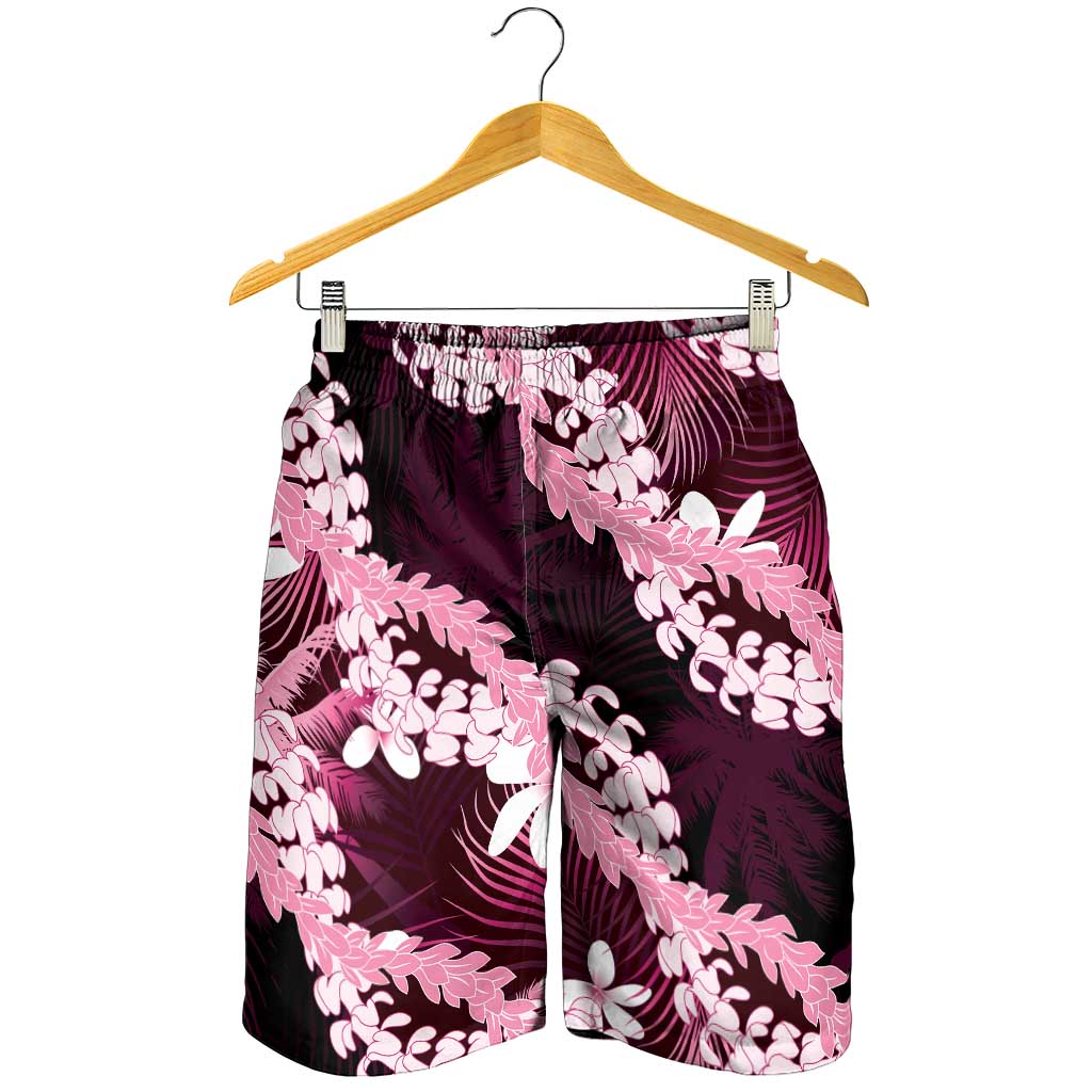 Puakenikeni Maile Lei Shorts for Men Frangipani Pink Tropical Leaves LT01 - Polynesian Pride