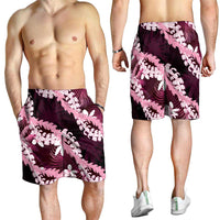 Puakenikeni Maile Lei Shorts for Men Frangipani Pink Tropical Leaves LT01 - Polynesian Pride