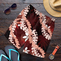 Puakenikeni Maile Lei Shorts for Men Frangipani Red Tropical Leaves LT01 Red - Polynesian Pride