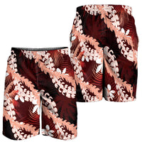 Puakenikeni Maile Lei Shorts for Men Frangipani Red Tropical Leaves LT01 - Polynesian Pride