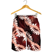 Puakenikeni Maile Lei Shorts for Men Frangipani Red Tropical Leaves LT01 - Polynesian Pride