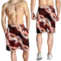 Puakenikeni Maile Lei Shorts for Men Frangipani Red Tropical Leaves LT01 - Polynesian Pride
