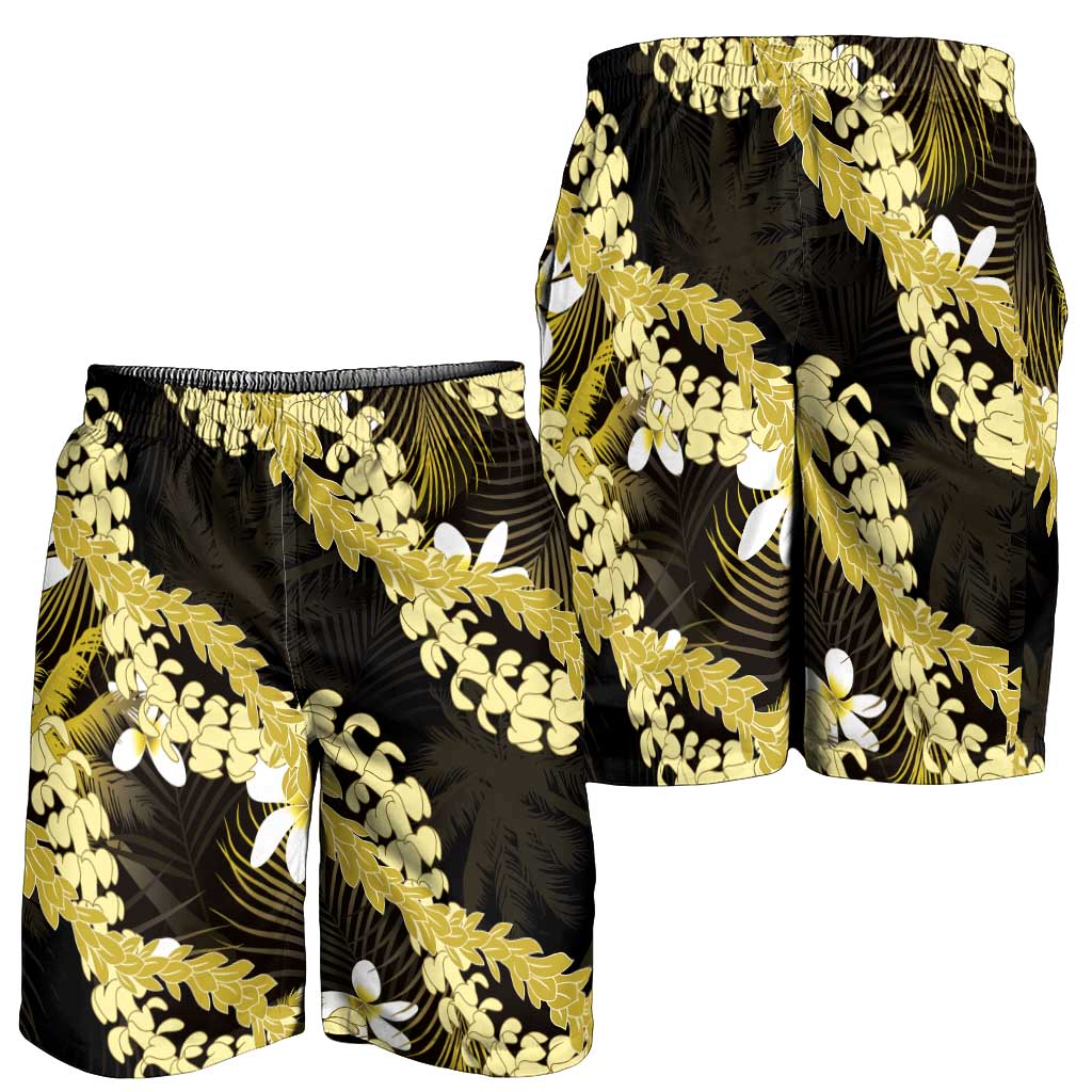 Puakenikeni Maile Lei Shorts for Men Frangipani Yellow Tropical Leaves LT01 - Polynesian Pride
