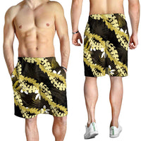 Puakenikeni Maile Lei Shorts for Men Frangipani Yellow Tropical Leaves LT01 - Polynesian Pride