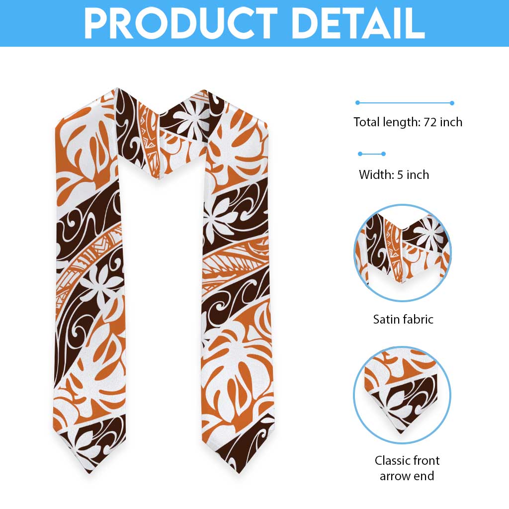 Puatou Tahiti Tiare Monstera Graduation Stole Polynesian Pattern Curve Style LT01 - Polynesian Pride