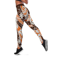 Puatou Tahiti Tiare Monstera Leggings Polynesian Pattern Curve Style - Polynesian Pride