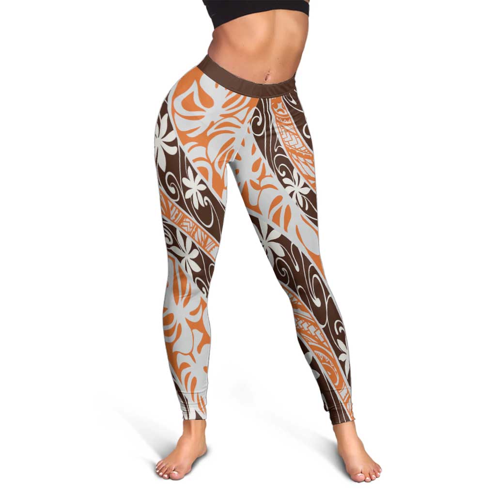 Puatou Tahiti Tiare Monstera Leggings Polynesian Pattern Curve Style - Polynesian Pride