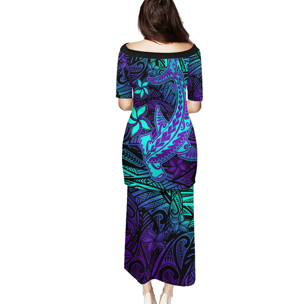 Purple Polynesian Family Matching Puletasi Dress and Hawaiian Shirt Tribal Hammerhead Shark LT14 - Polynesian Pride