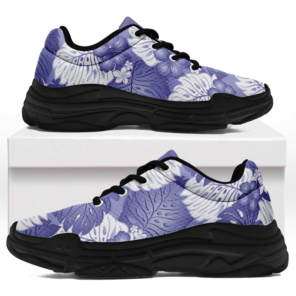 Purple Aloha Hawaii Chunky Sneakers Monstera Hibiscus Plumeria Seamless Vibes - Polynesian Pride