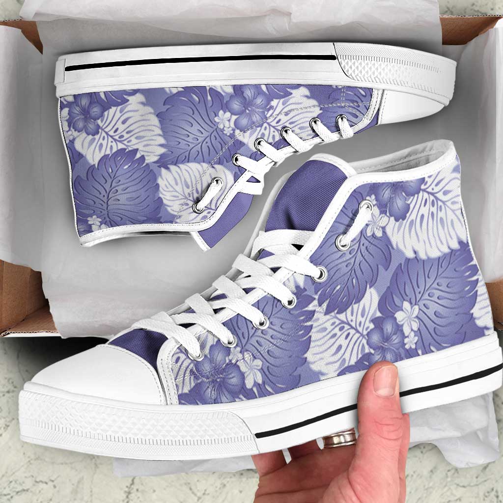 Purple Aloha Hawaii High Top Shoes Monstera Hibiscus Plumeria Seamless Vibes - Polynesian Pride